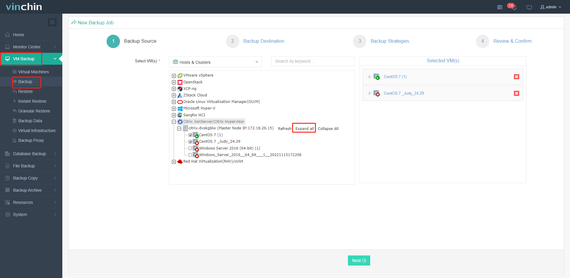 selecione a VM do XenServer