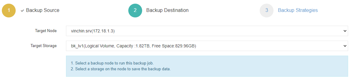 selecione o armazenamento de backup