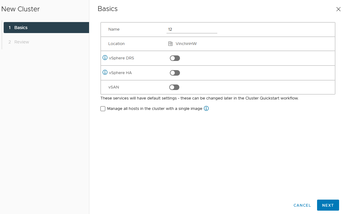 Creating VMware vSphere new cluster-1
