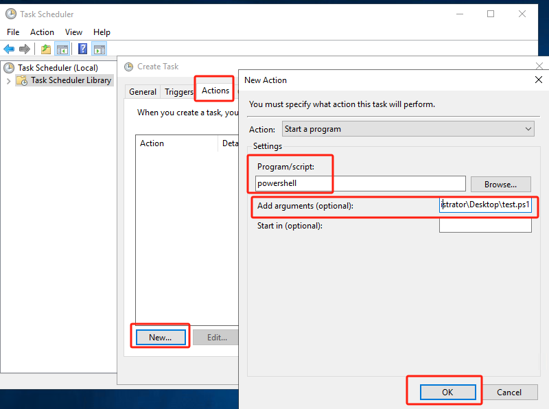 4.Execute PowerShell scripts through Windows task schedule