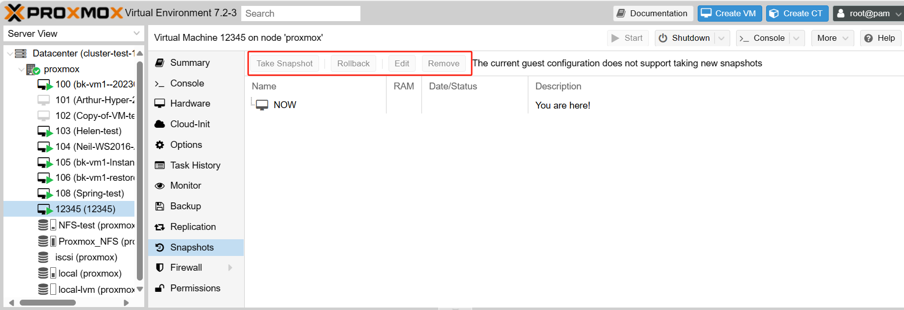  prerequisites for creating snapshots in Proxmox