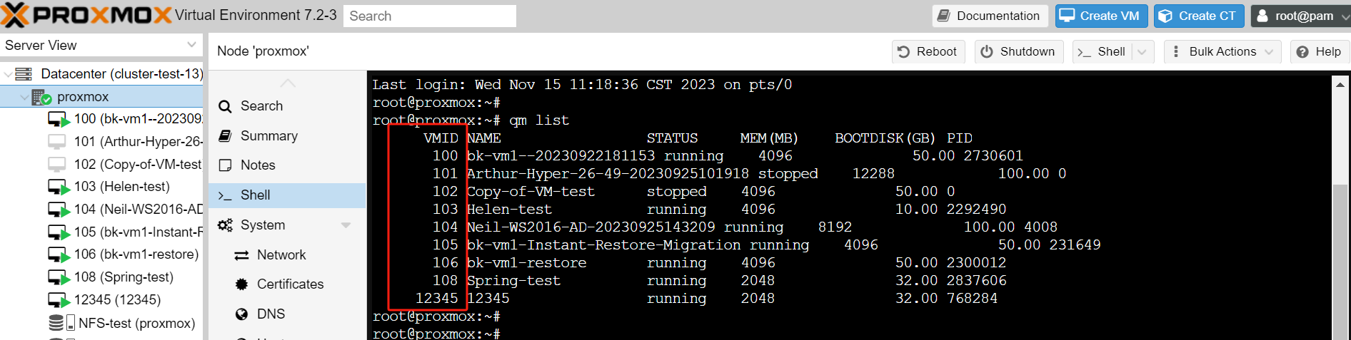 create a Proxmox snapshot using the command line