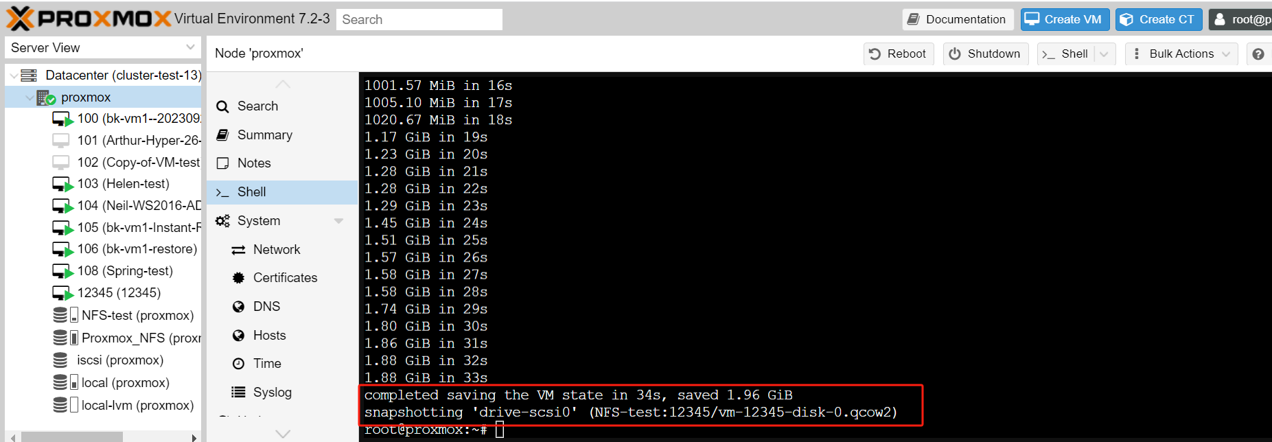 create a Proxmox snapshot using the command line