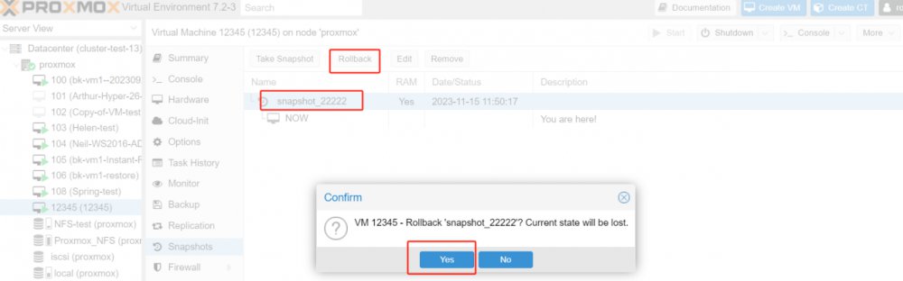 create a Proxmox snapshot using the command line