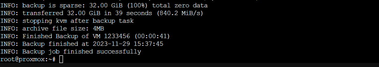 use command to backup Proxmox VM