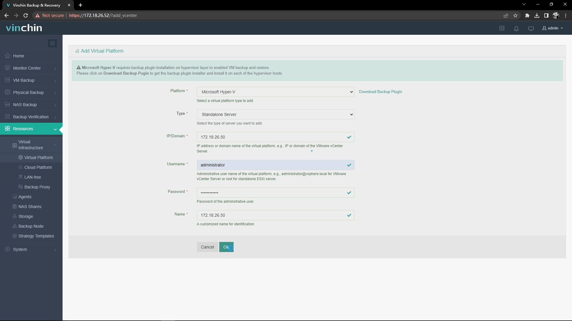Vinchin backup and restore Hyper-V