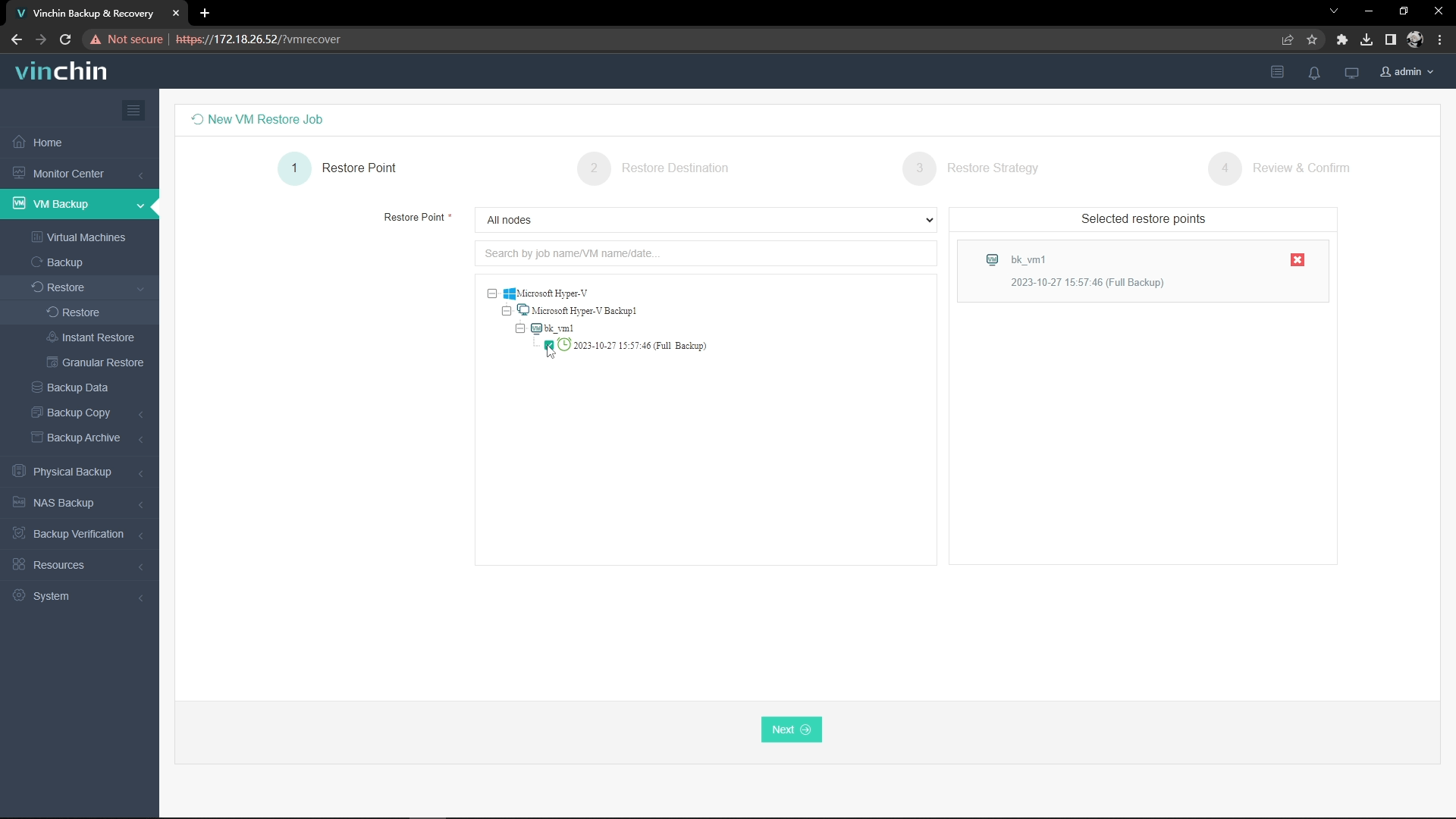 Vinchin backup and restore Hyper-V