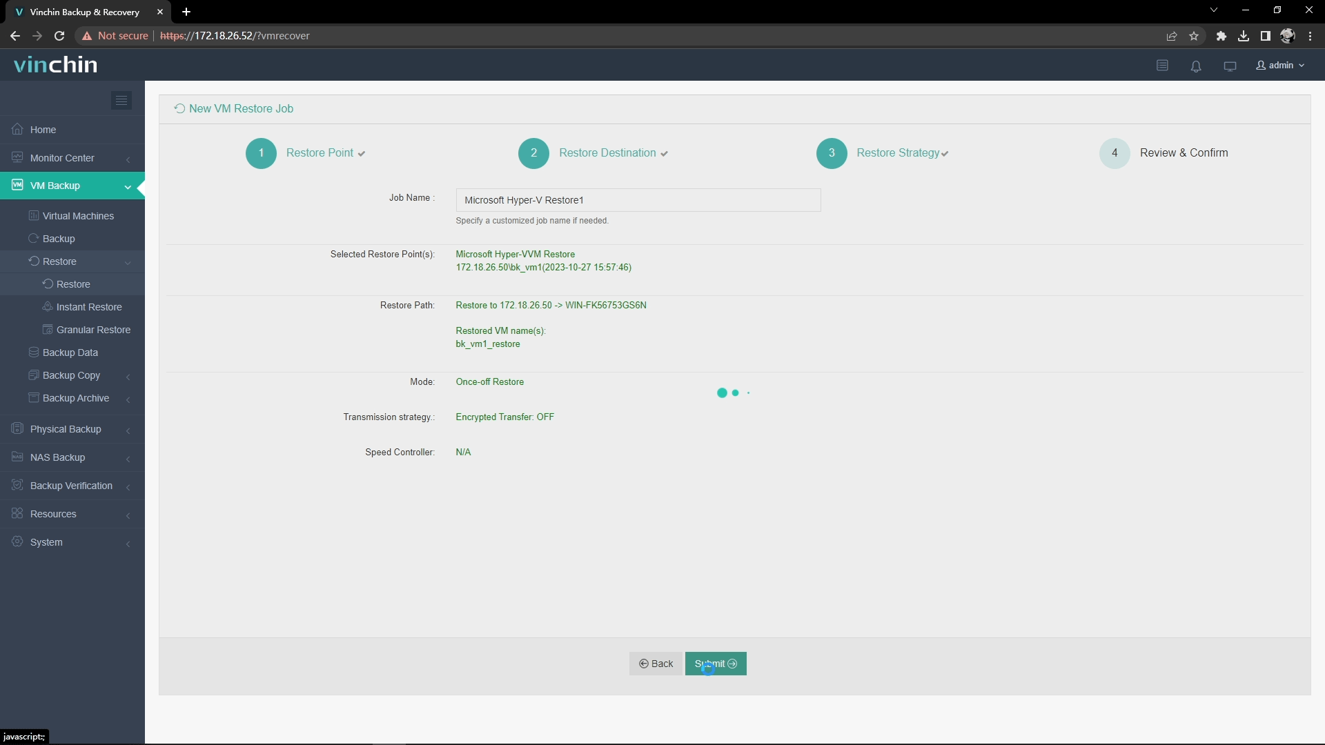 Vinchin backup and restore Hyper-V