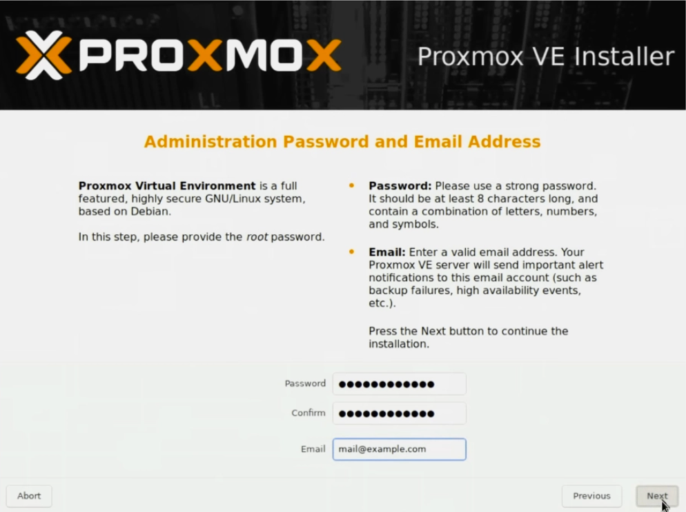 Настройка пароли для proxmox